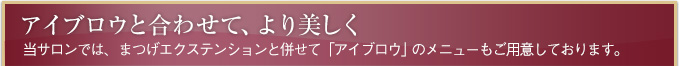 【アイブロウと合わせて、より美しく】当サロンでは、まつげエクステンションと併せて「アイブロウ」のメニューもご用意しております。