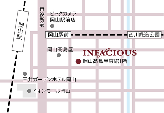 画像：インフェイシャス 岡山髙島屋店周辺の地図